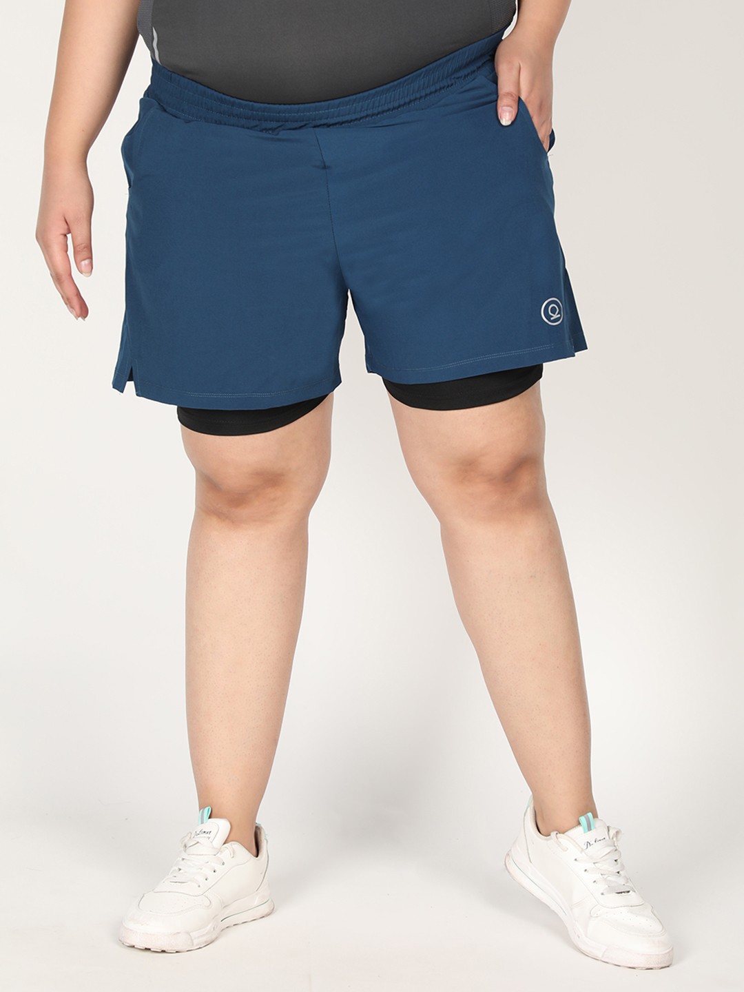 

CHKOKKO Plus Women Blue Solid Regular Fit Training or Gym Sports Shorts
