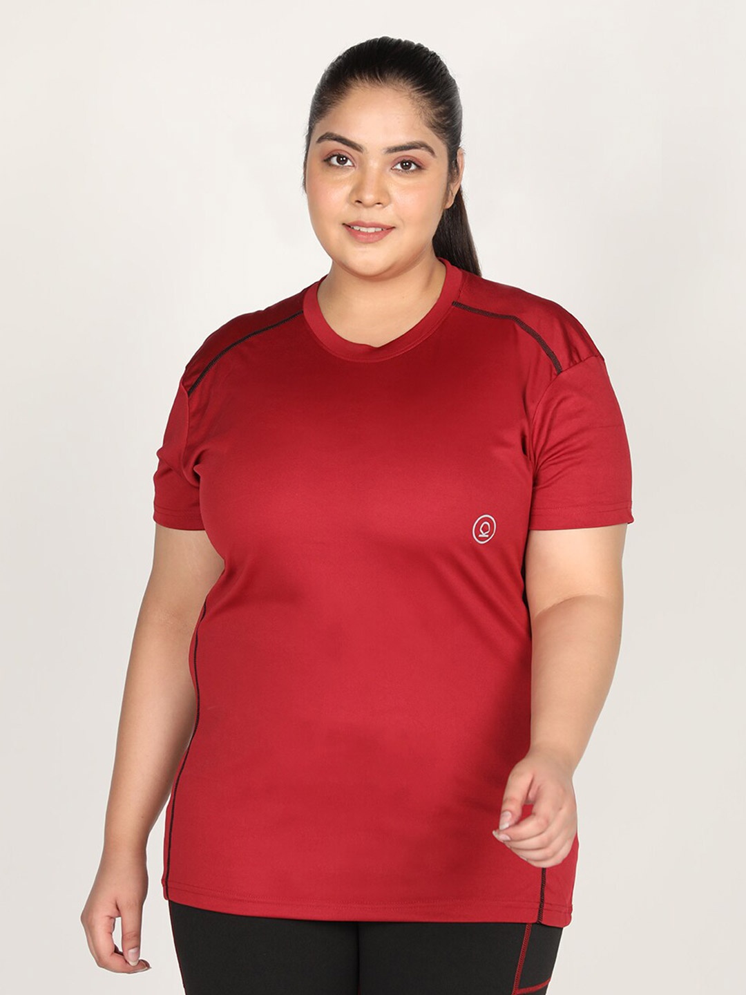 

CHKOKKO Plus Women Red Solid Regular Fit T-shirt