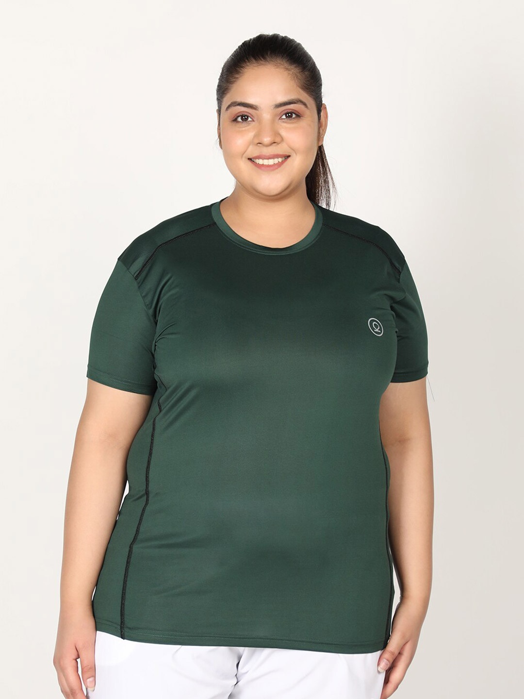 

CHKOKKO Plus Women Green Solid Regular Fit T-shirt