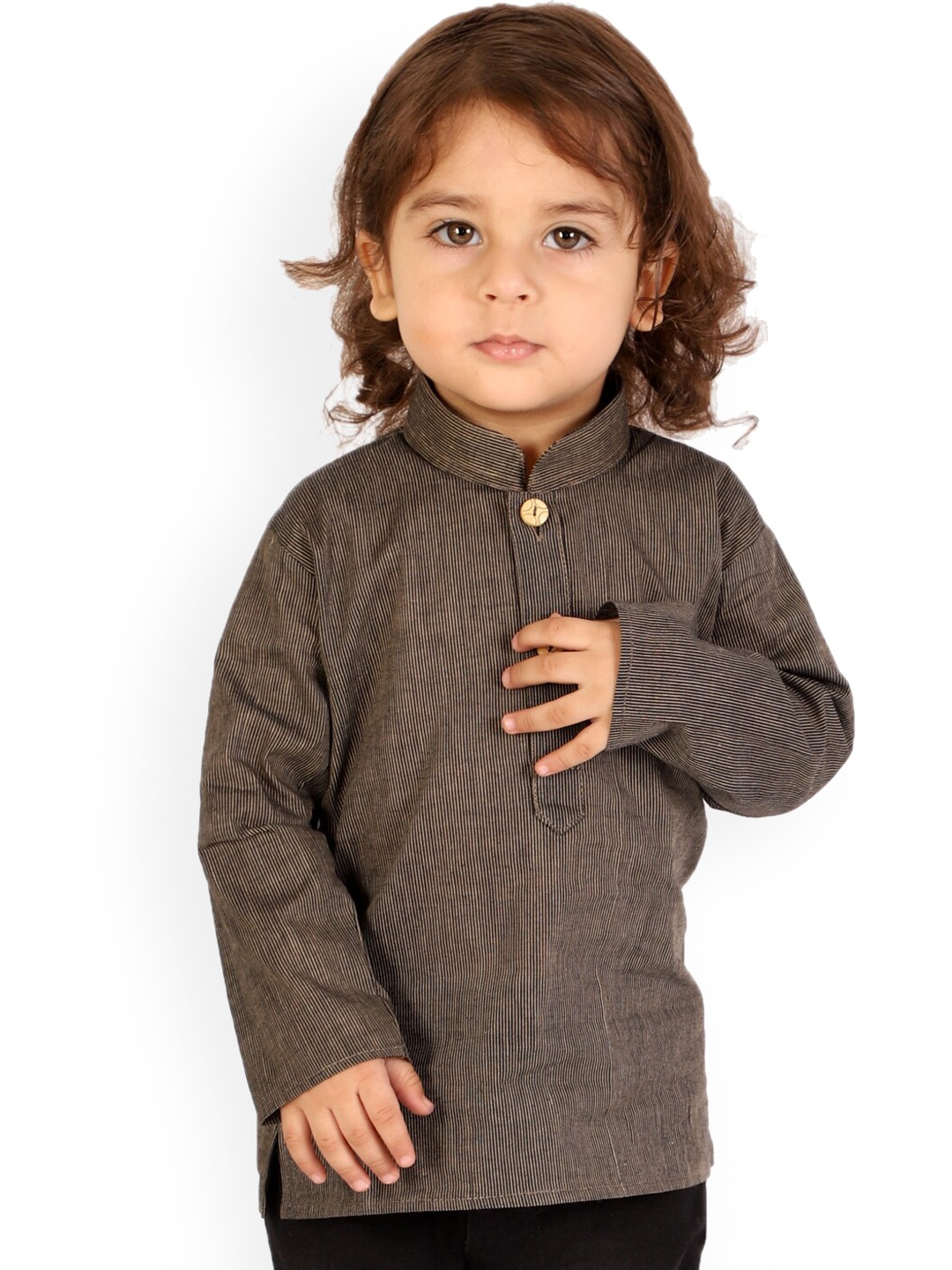 

KID1 Boys Brown Solid Mandarin Collar Festive Kurta