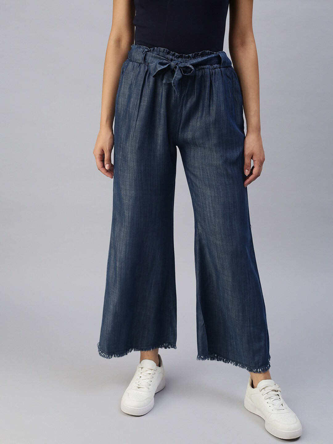 

SHOWOFF Women Navy Blue Solid High-Rise Trousers