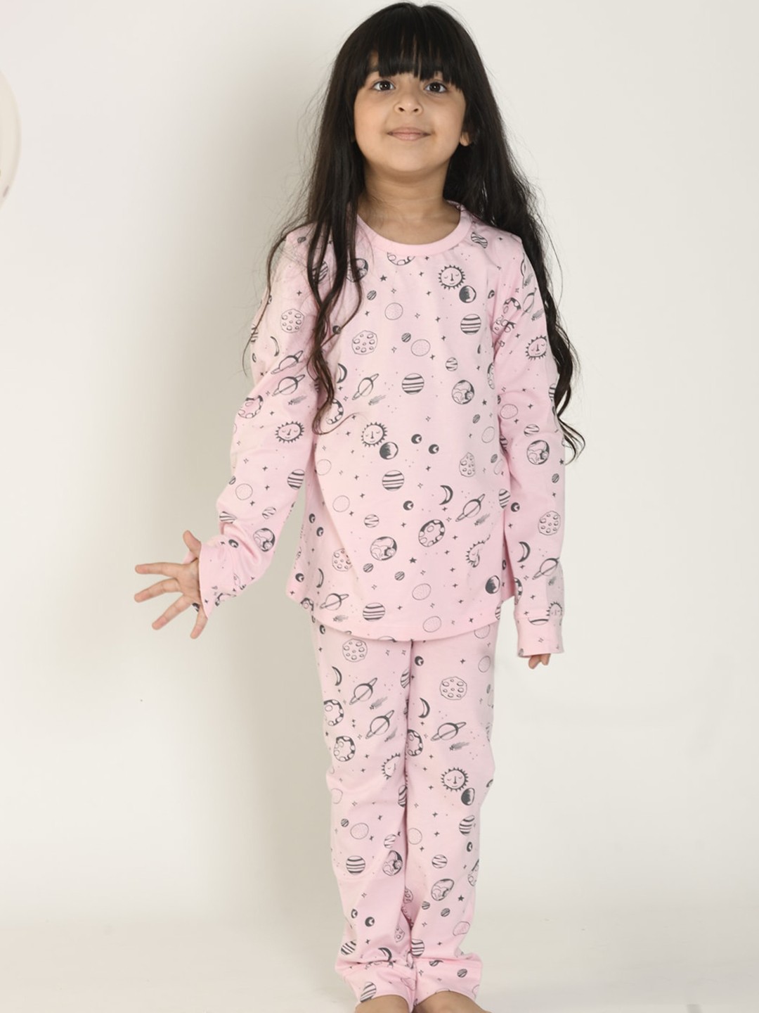 

Anthrilo Girls Pink & Black Printed Night suit