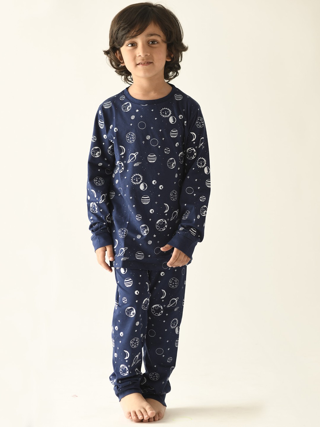 

Anthrilo Boys Navy Blue & White Printed Night suit
