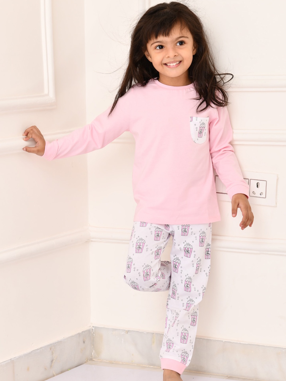 

Anthrilo Girls Pink & White Printed Night suit
