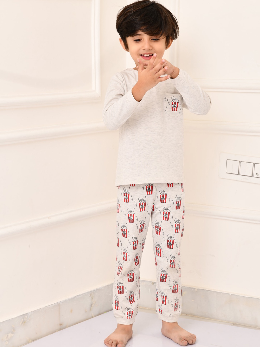 

Anthrilo Boys Grey Melange & Pink Printed Night suit