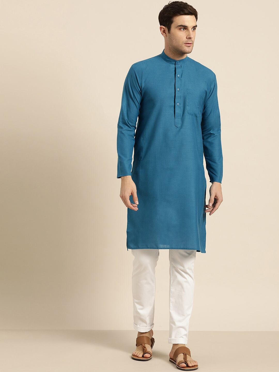 

SOJANYA Men Blue Thread Work Kurta