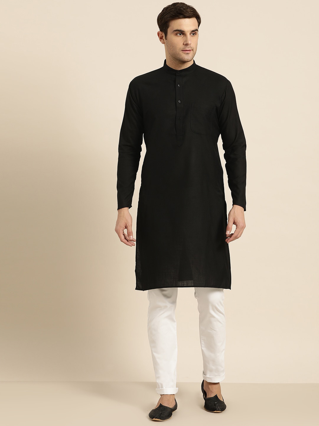 

SOJANYA Men Black Thread Work Kurta