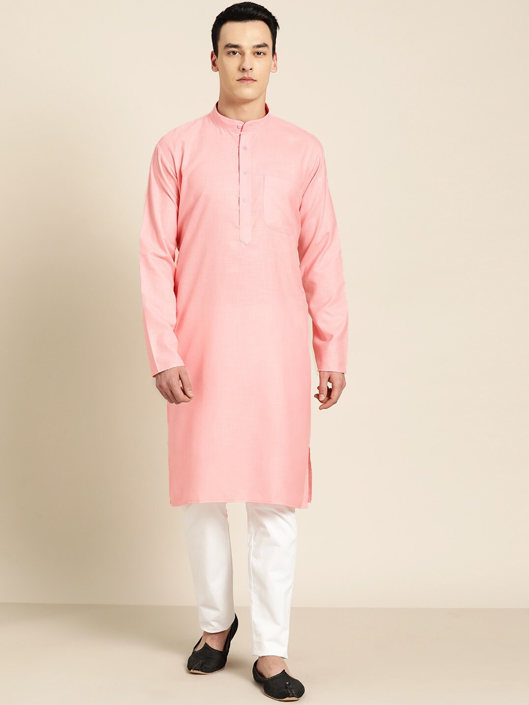 

SOJANYA Men Pink & christmas pink Yoke Design Yoke Design Thread Work Kurta