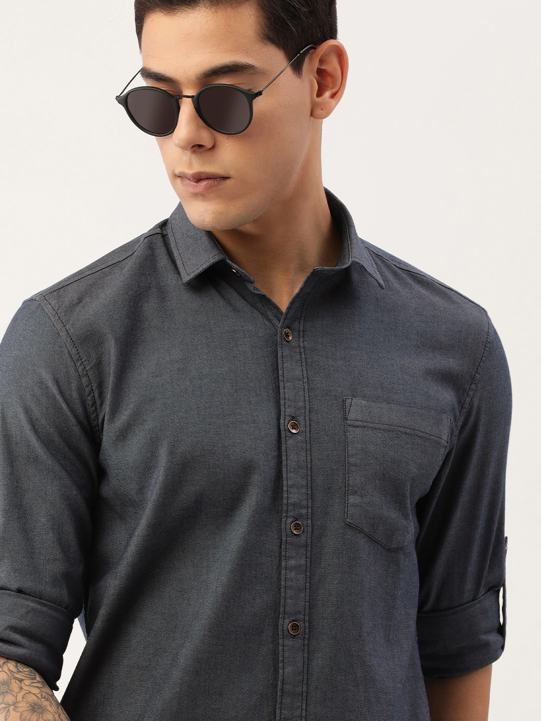 

IMYOUNG Men Blue Slim Fit Casual Denim Shirt