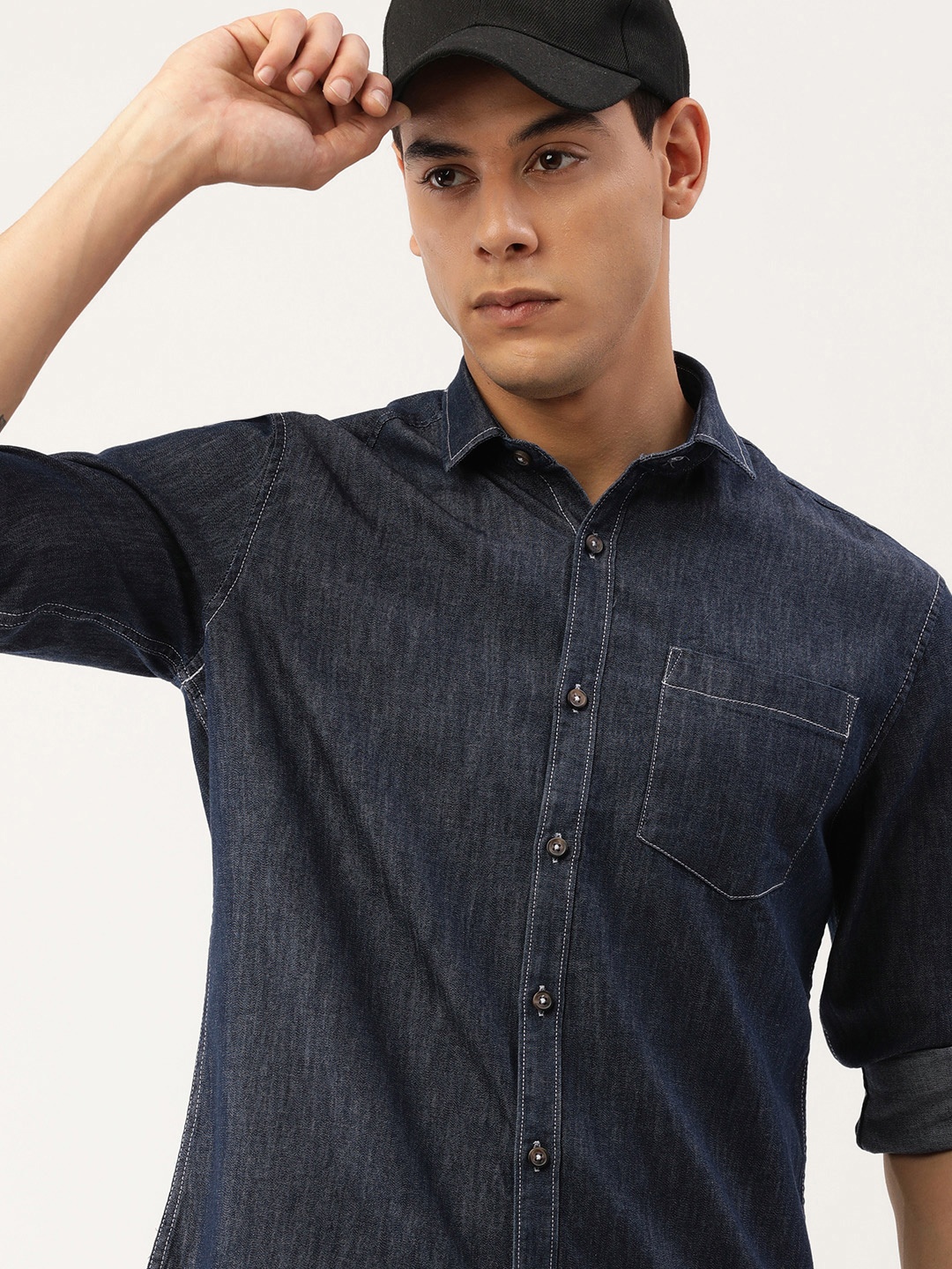 

IMYOUNG Men Blue Casual Denim Shirt