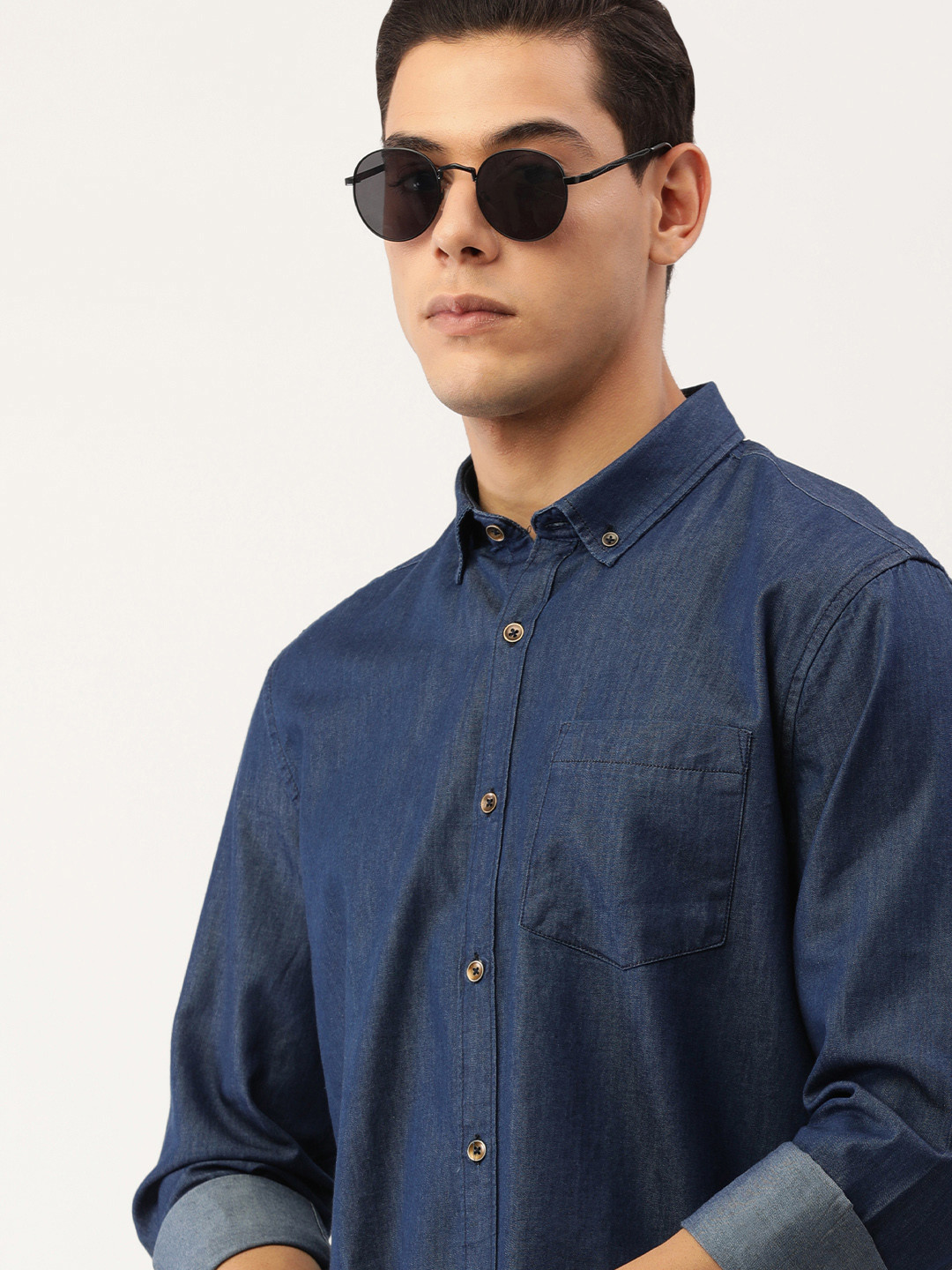 

IMYOUNG Men Blue Casual Denim Shirt