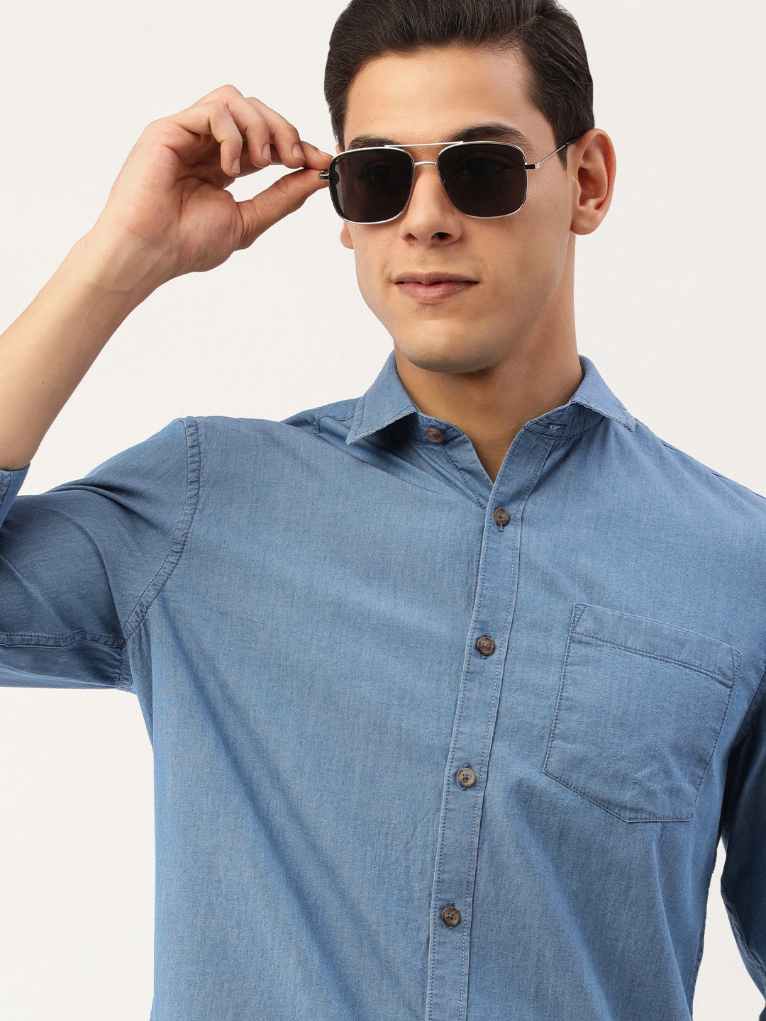 

IMYOUNG Men Blue Casual Denim Shirt