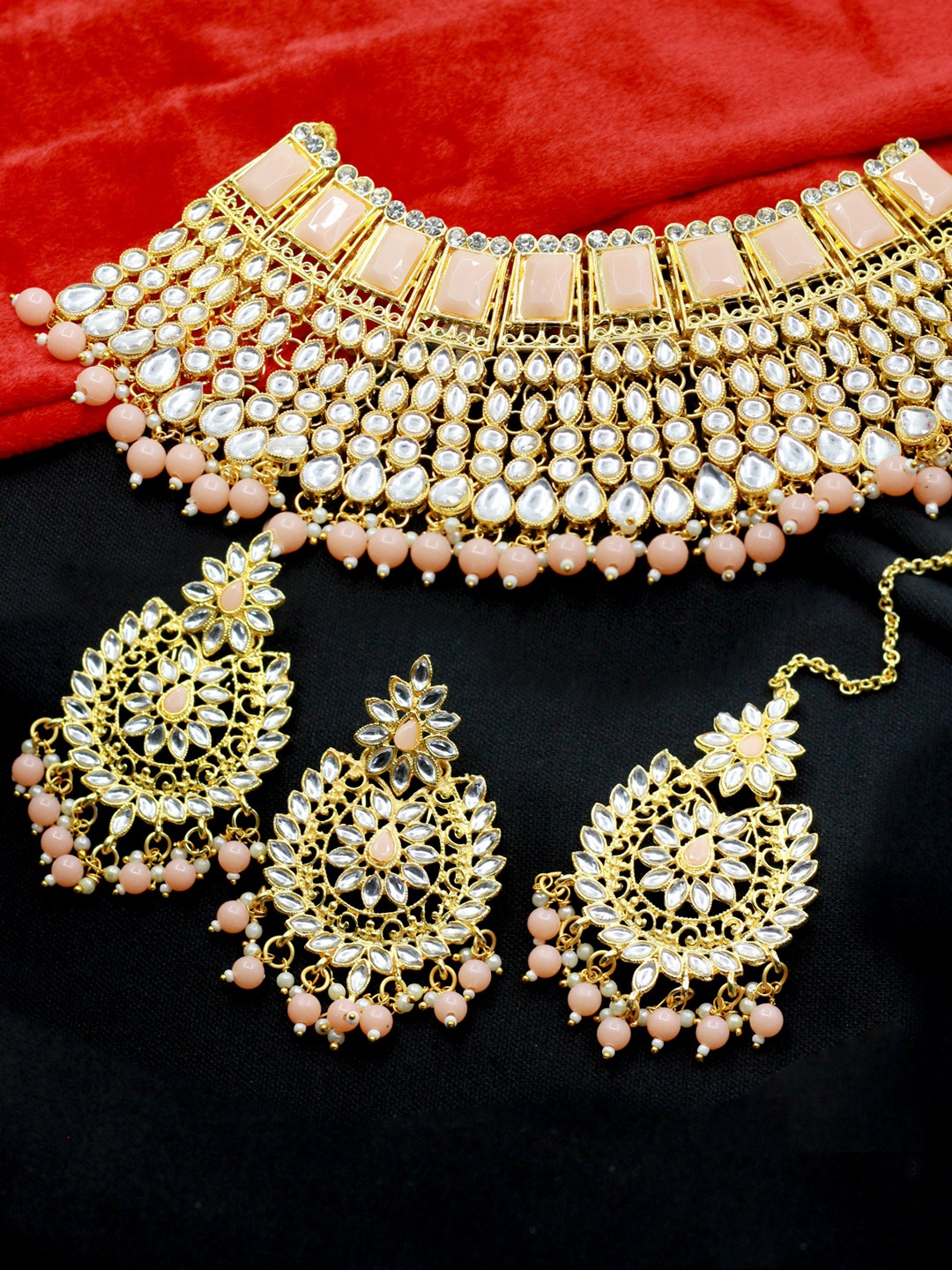 

SAIYONI Gold-Plated Kundan Choker Necklace Earring With Maang Tikka Jewellery Set