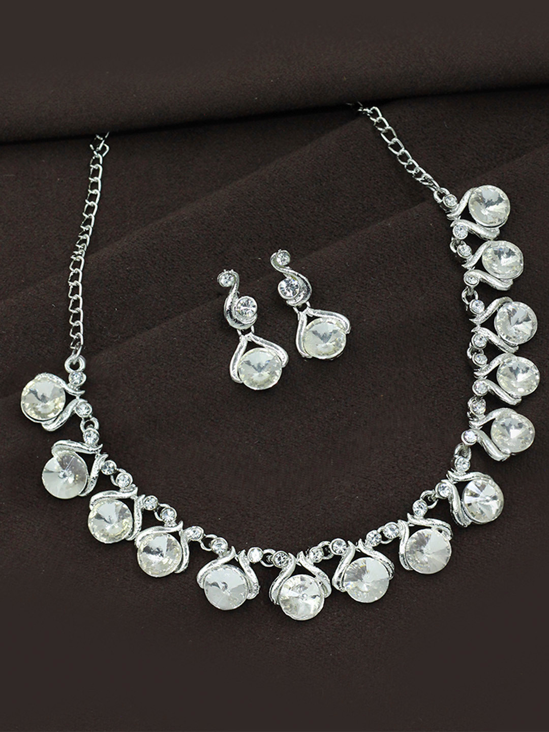 

SAIYONI Silver Plated & White AD Sone Studded Jewellery Set