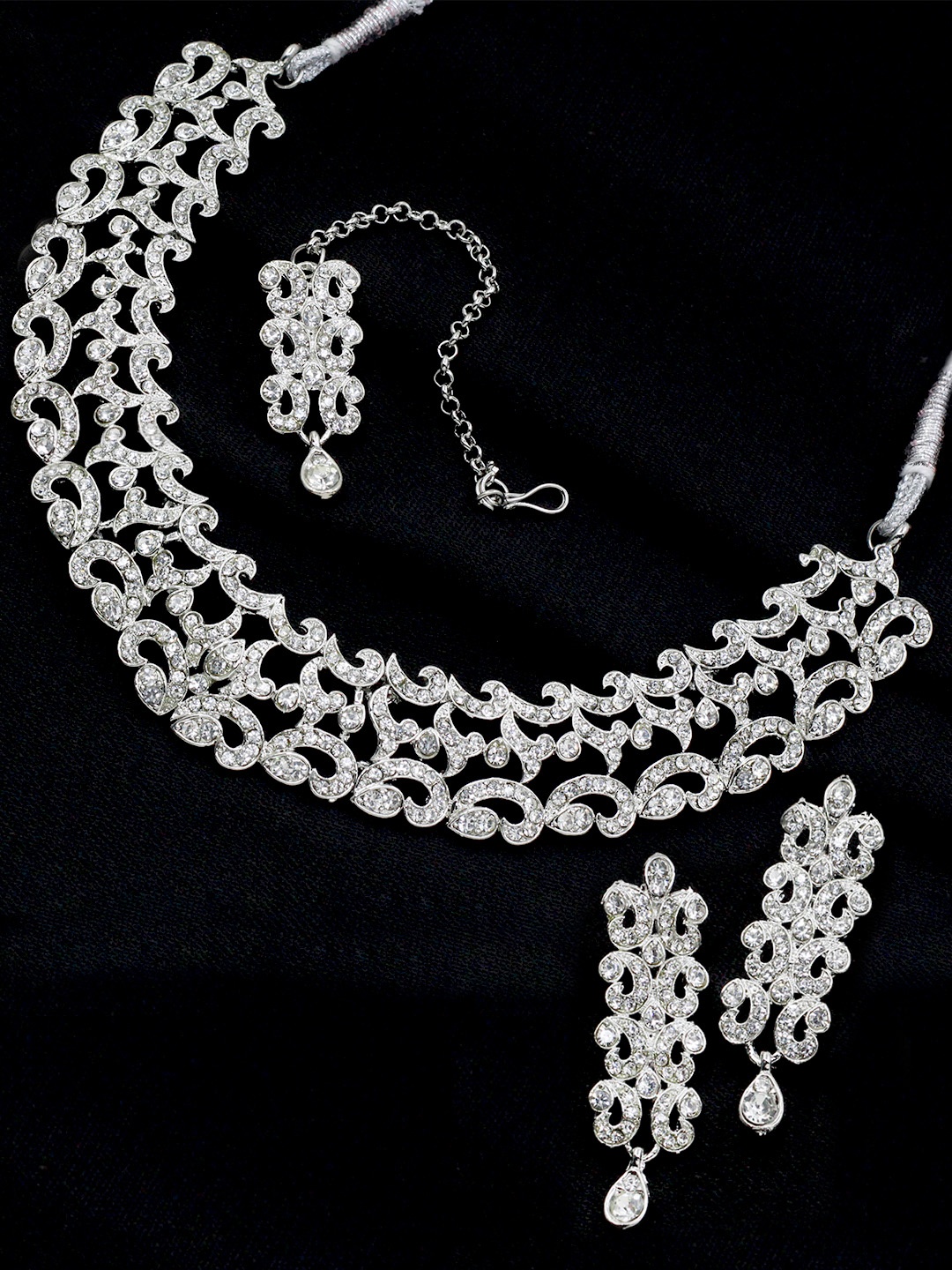 

SAIYONI Silver-Plated White Stone-Studded Jewellery Set