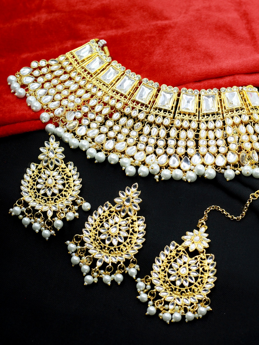 

SAIYONI Gold -Plated Kundan Studded Choker Jewellery Set