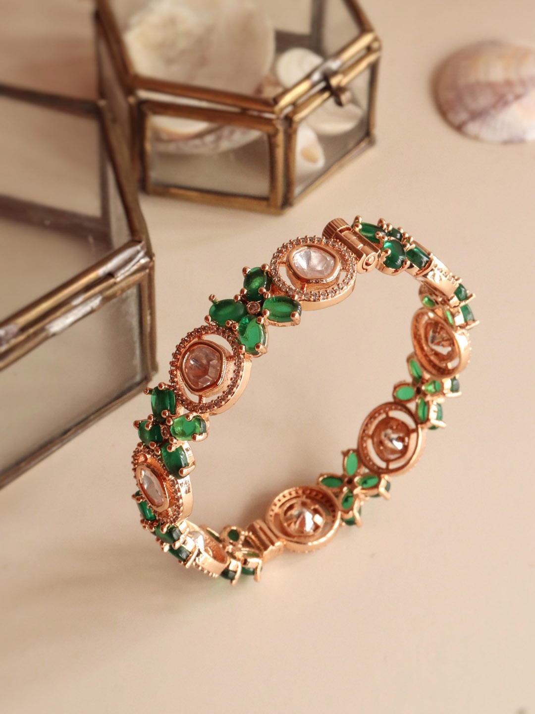 

CURIO COTTAGE Gold Plated Green Stone Studded Bangle