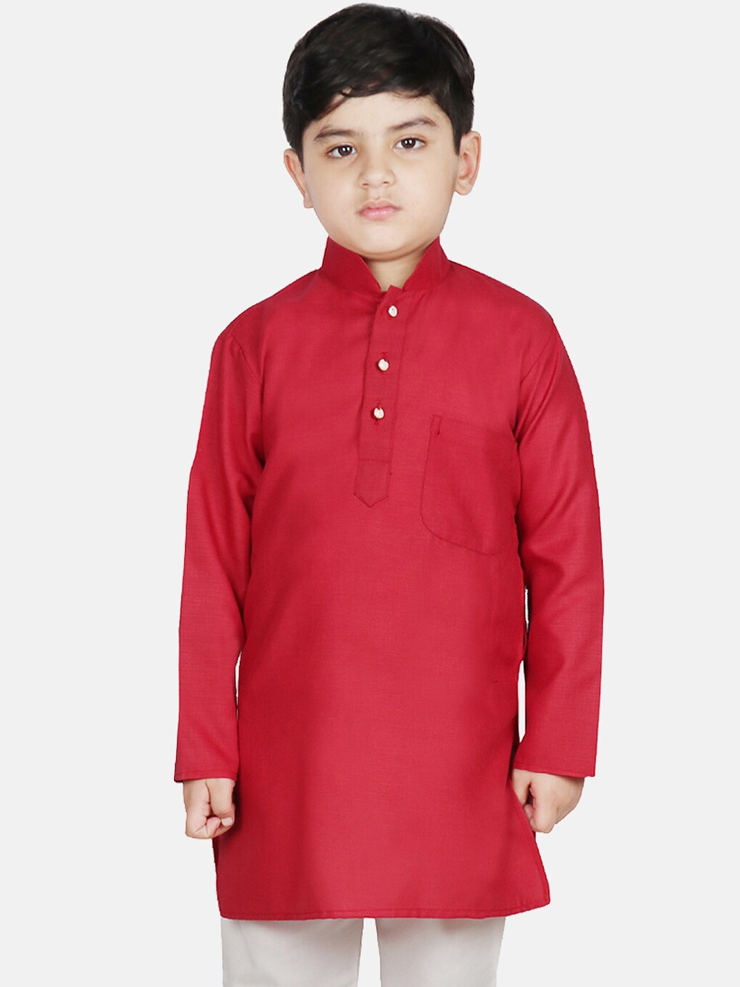 

SG YUVRAJ Boys Red Thread Work Raw Silk Kurta