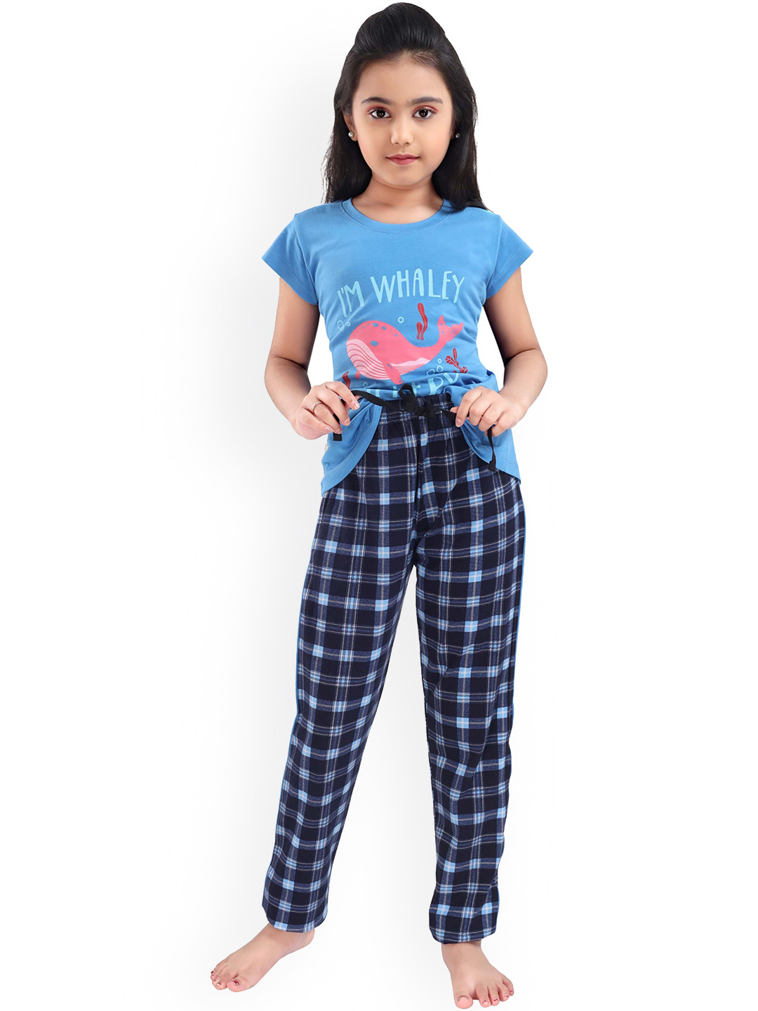 

9shines Label Girls Blue & Black Printed Night suit