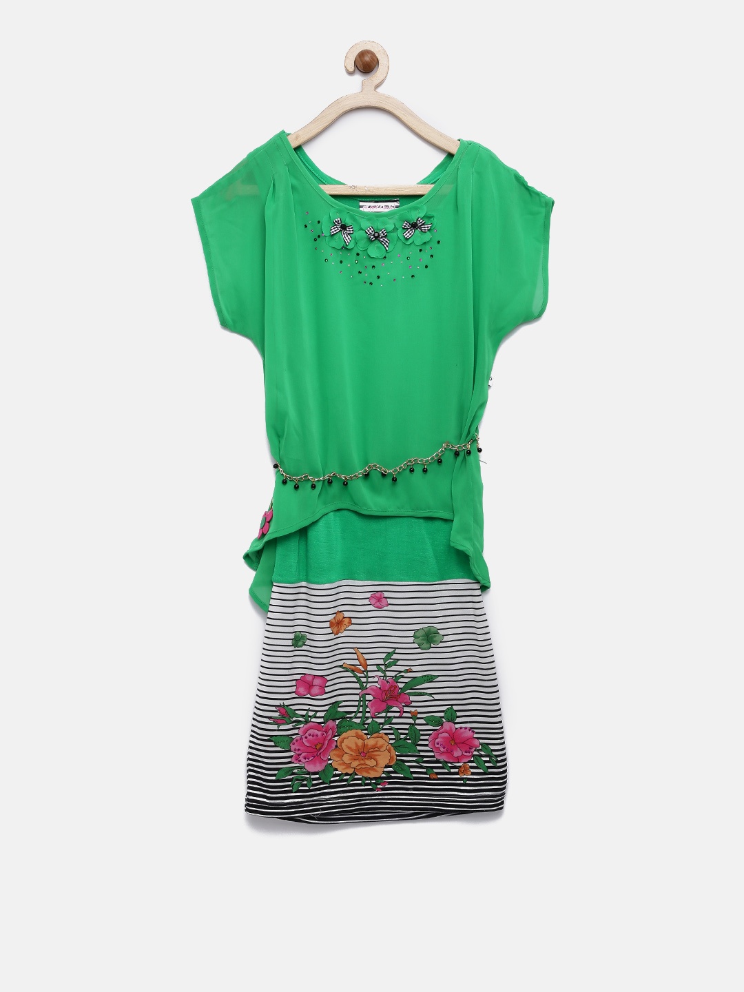 

Peppermint Girls Green Printed A-Line Dress