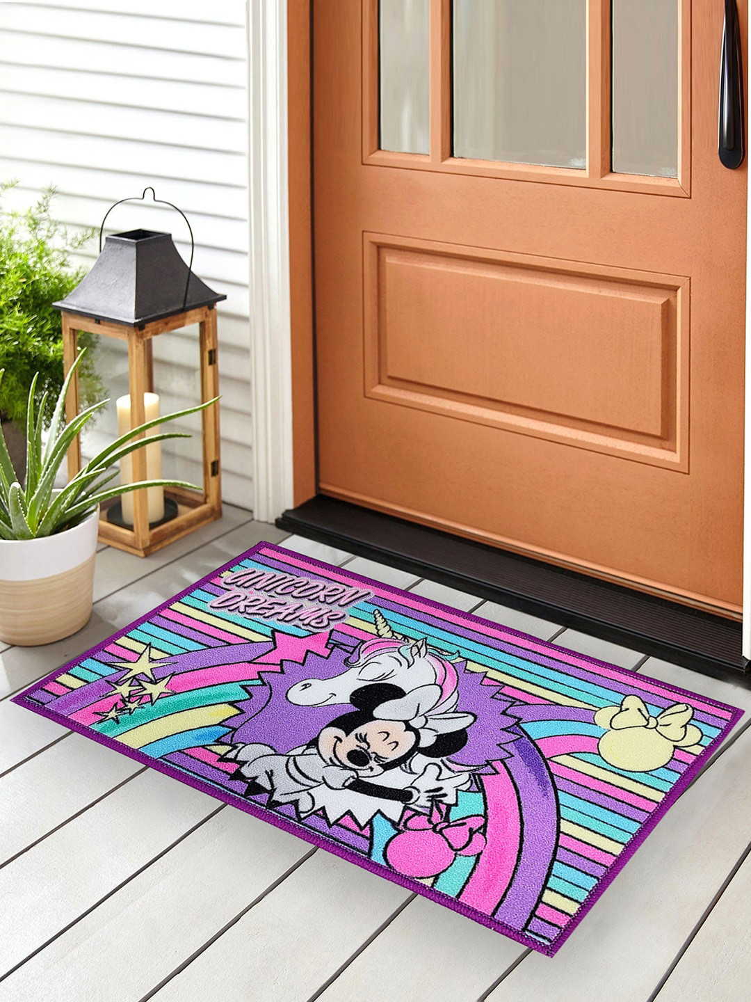 

YK Kids Multicolored Unicorn Minnie Mouse Printed Anti-Skid Doormat, Multi