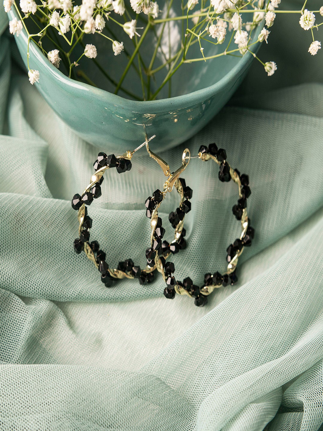 

Jewelz Black & Gold Plated Circular Hoop Earrings