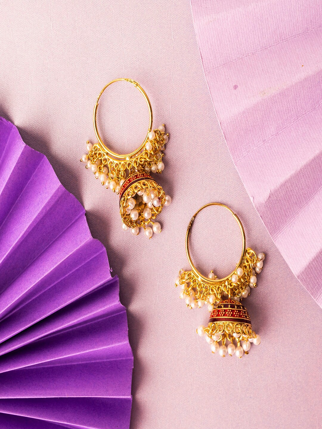 

Jewelz Gold-Plated & Red Contemporary Jhumkas Earrings