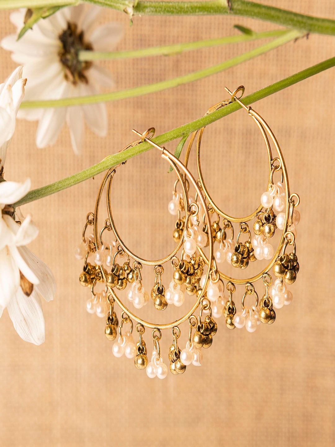 

Jewelz Gold-Toned & White Contemporary Chandbalis Earrings