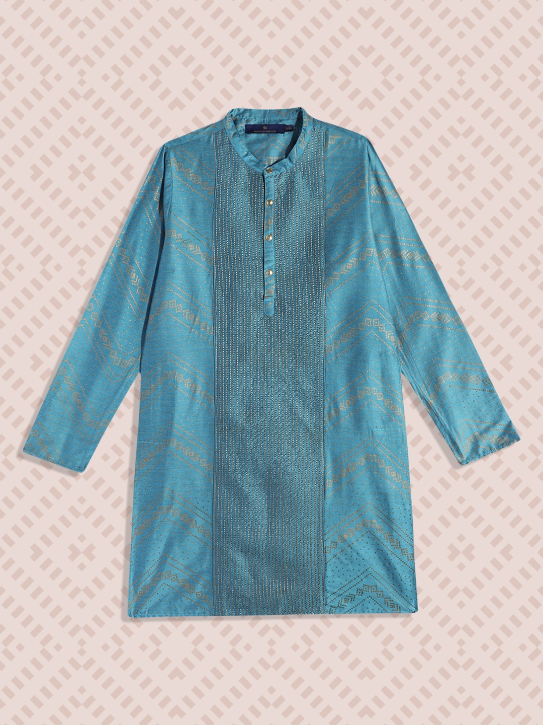 

House of Pataudi Boys Blue Ethnic Motifs Printed Kurta