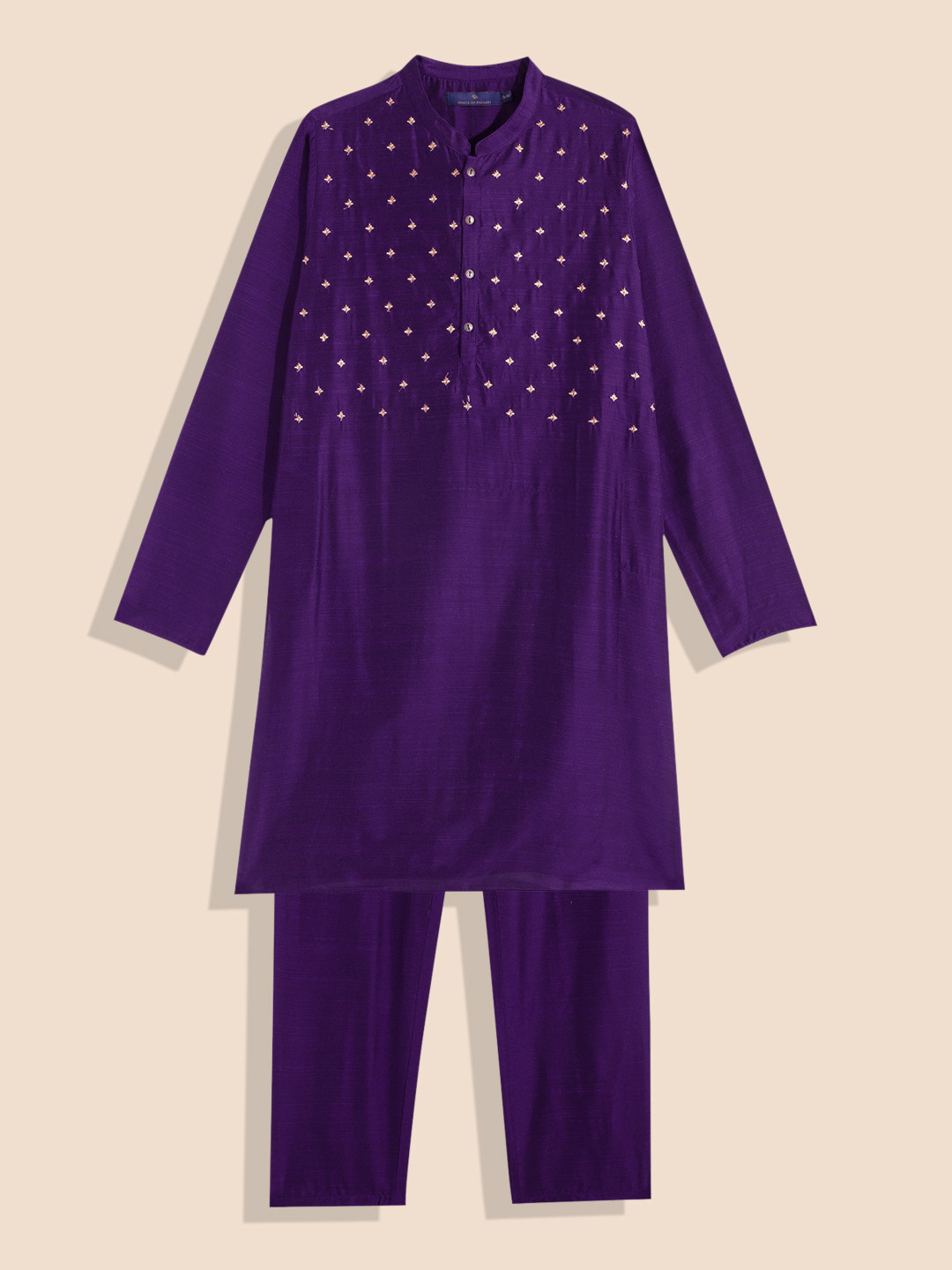 

House of Pataudi Boys Purple Floral Embroidered Kurta with Trousers