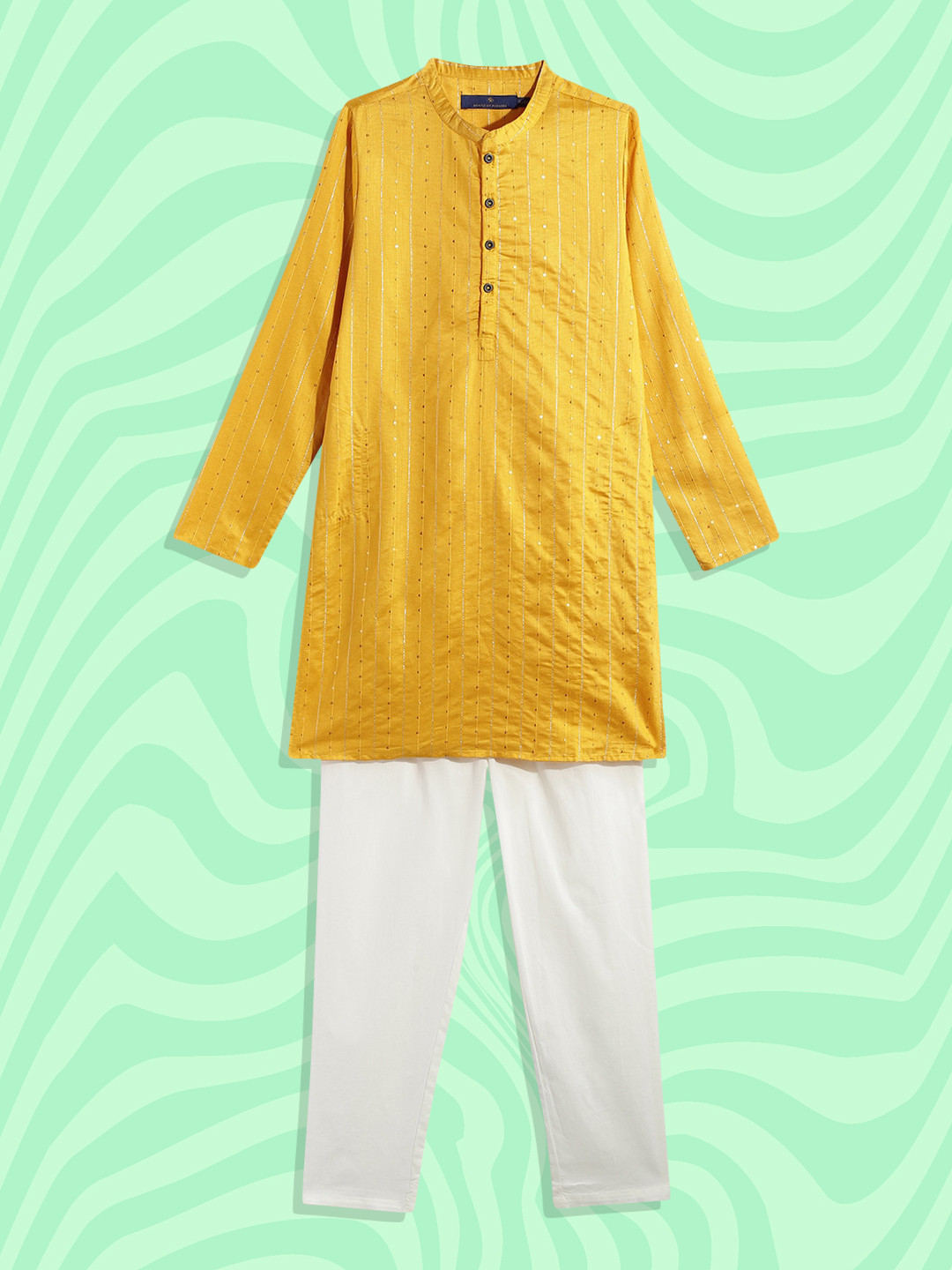 

House of Pataudi Boys Yellow Self Design Kurta with Pyjamas