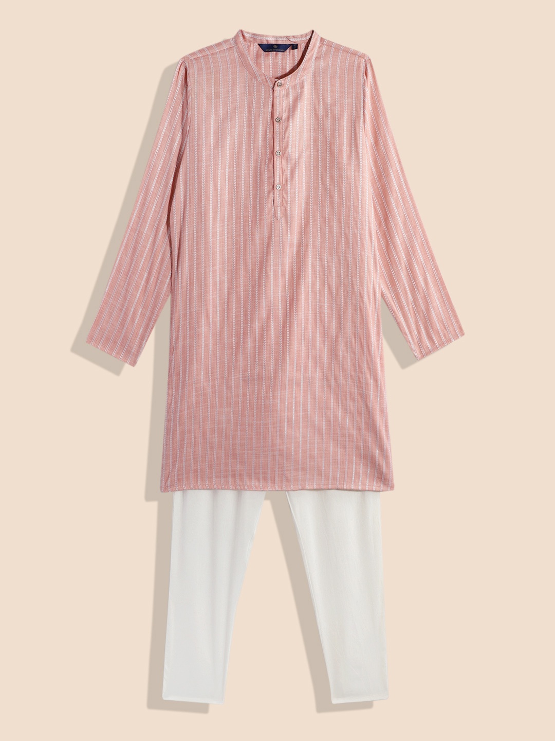

House of Pataudi Boys Striped Regular Kurta with Pyjamas, Pink