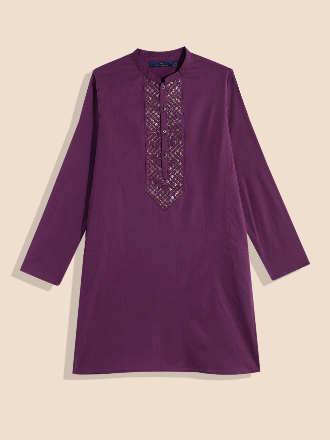 

House of Pataudi Boys Purple Sequin Embellished Yoke Design Pure Cotton Kurta