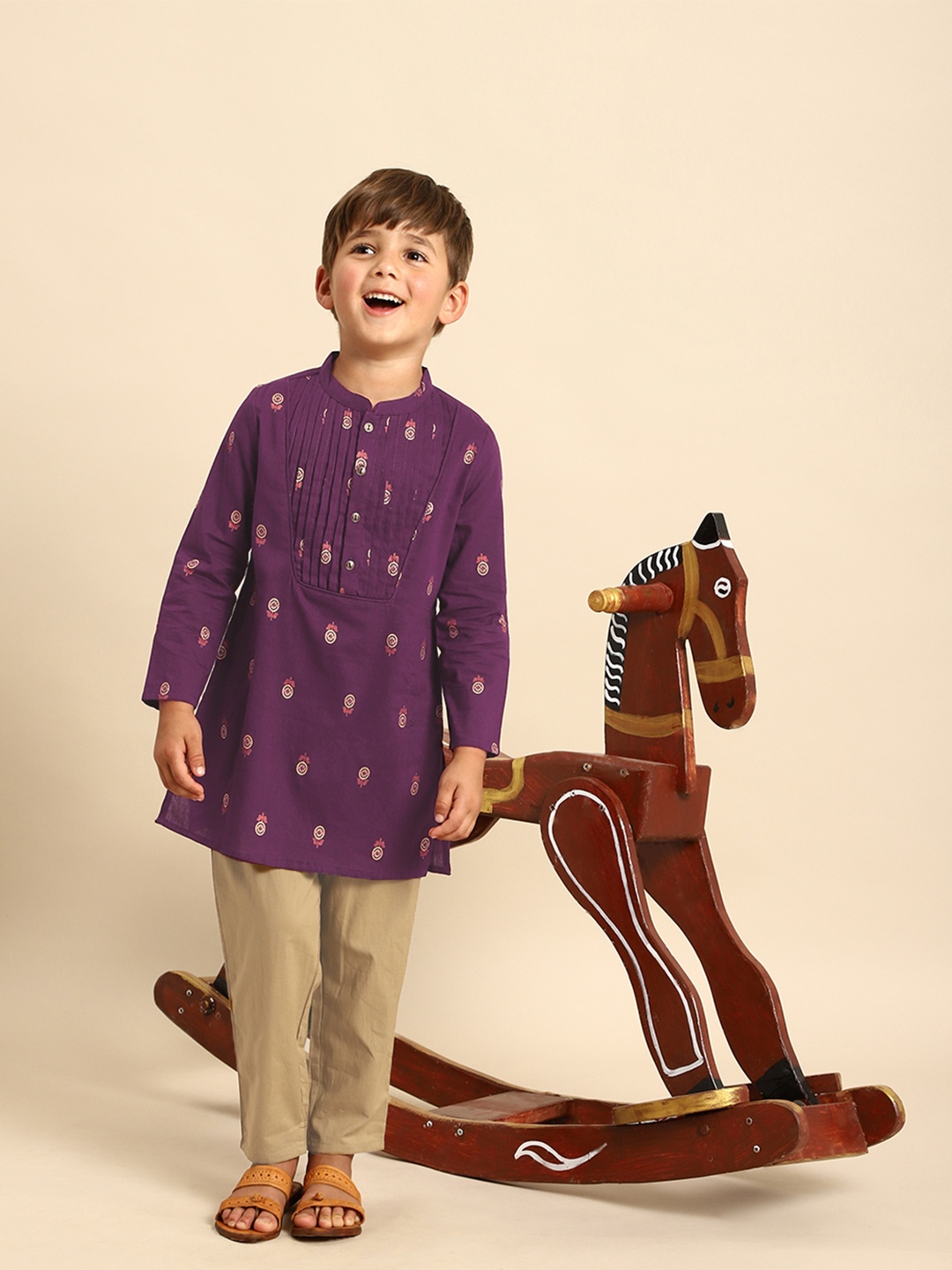 

House of Pataudi Boys Purple Printed Pure Cotton Kurta with Pyjamas