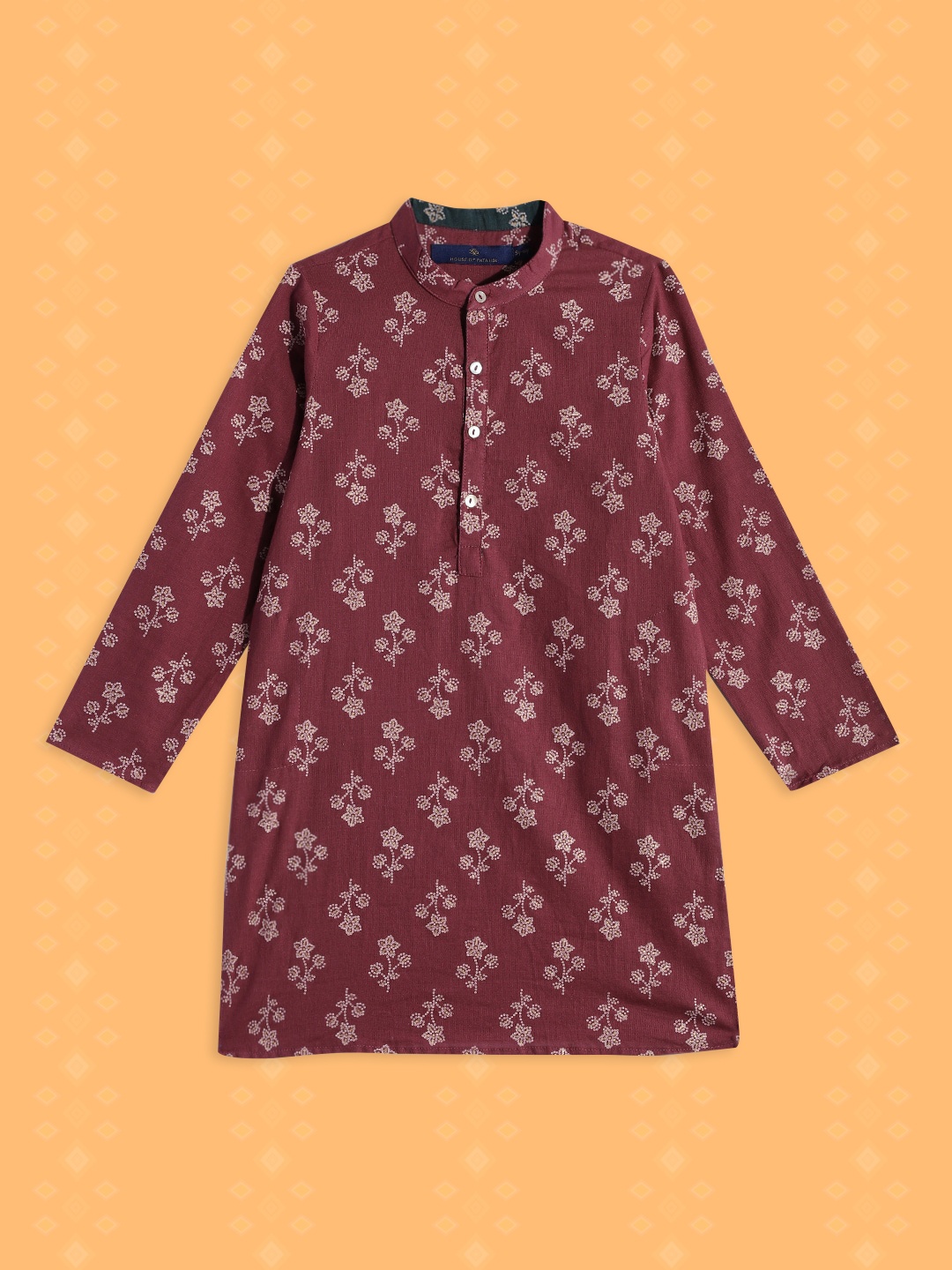 

House of Pataudi Boys Burgundy Printed Pure Cotton Kurta