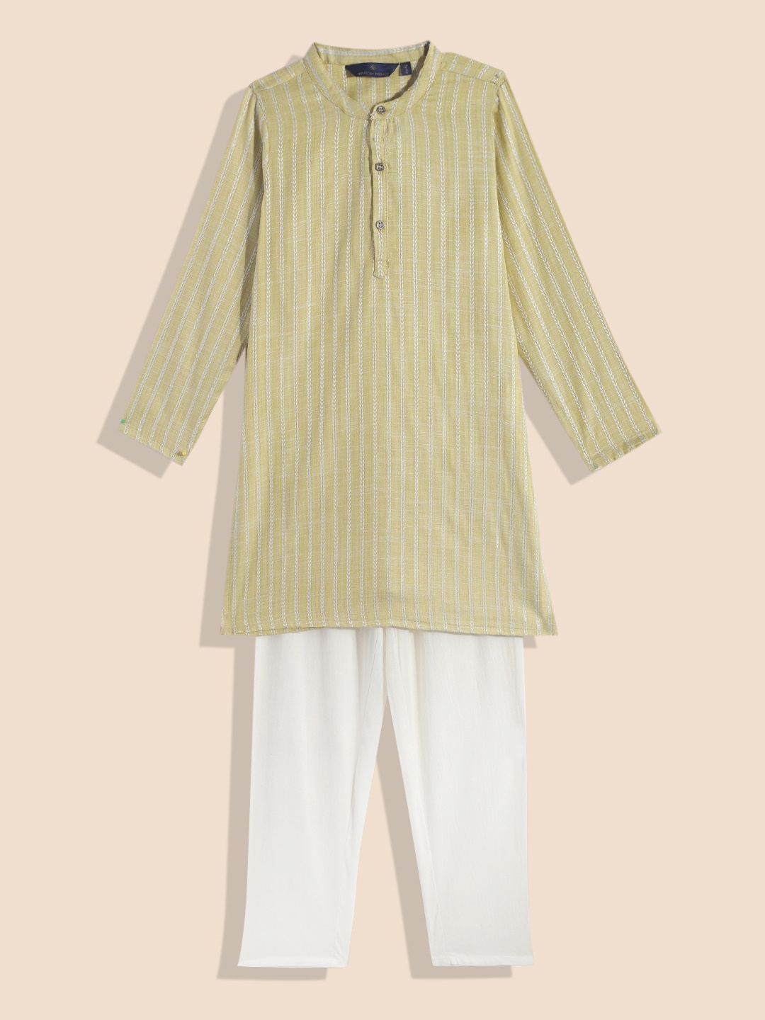 

House of Pataudi Boys Green Self Design Kurta with Pyjamas