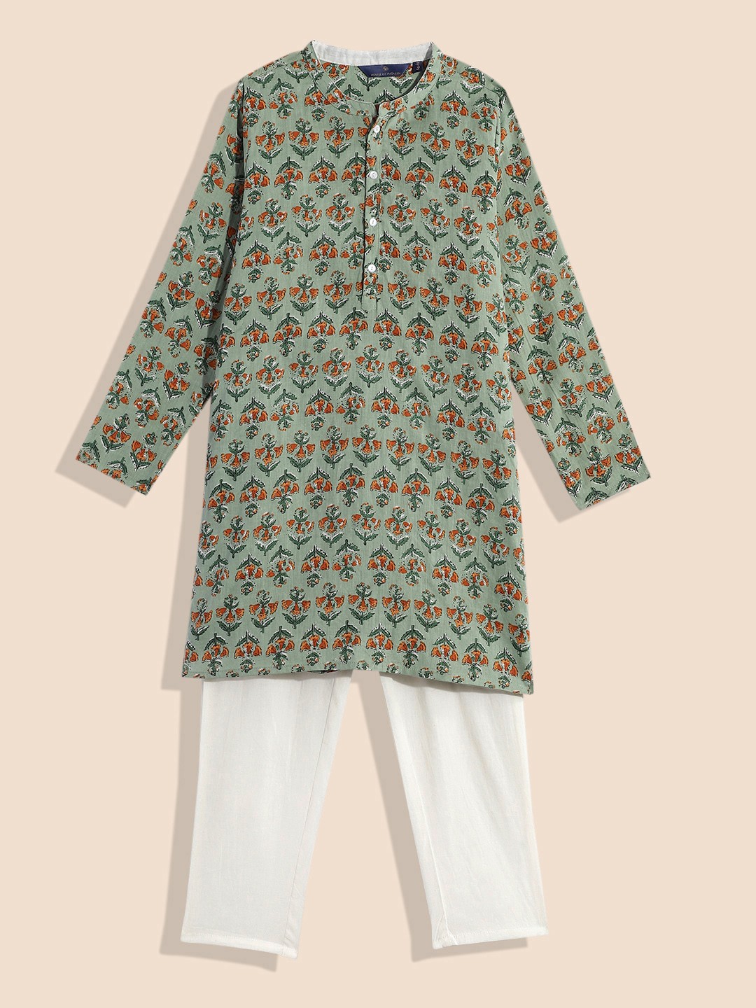 

House of Pataudi Boys Printed Kurta with Pyjamas, Green