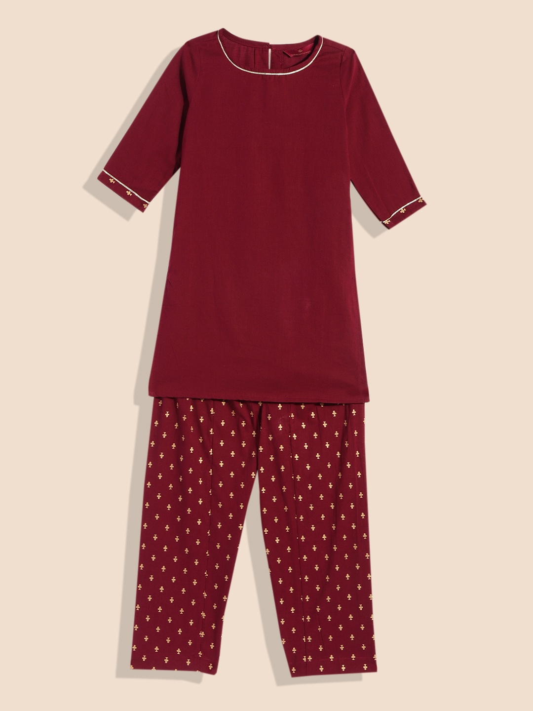 

House of Pataudi Girls Solid Gotta Patti Pure Cotton Kurta with Salwar, Maroon