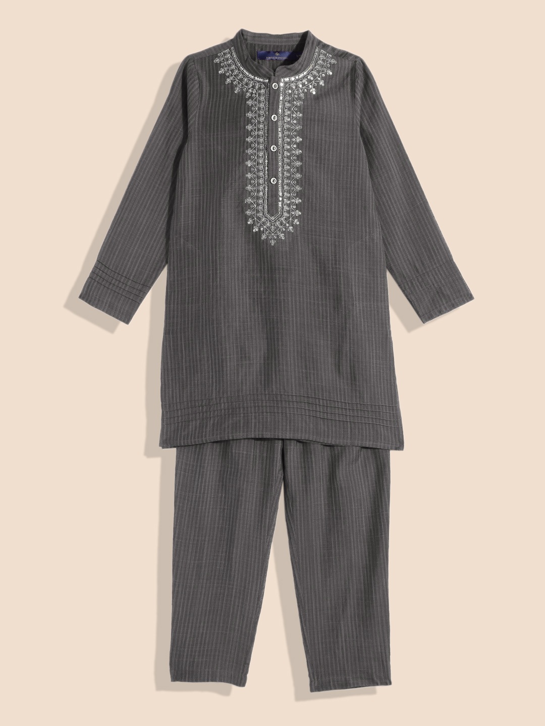 

House of Pataudi Boys Sequinned Kurta with Pyjamas, Grey