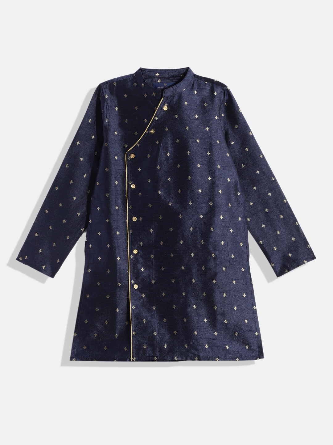 

House of Pataudi Boys Navy Blue Ethnic Motifs Printed Kurta