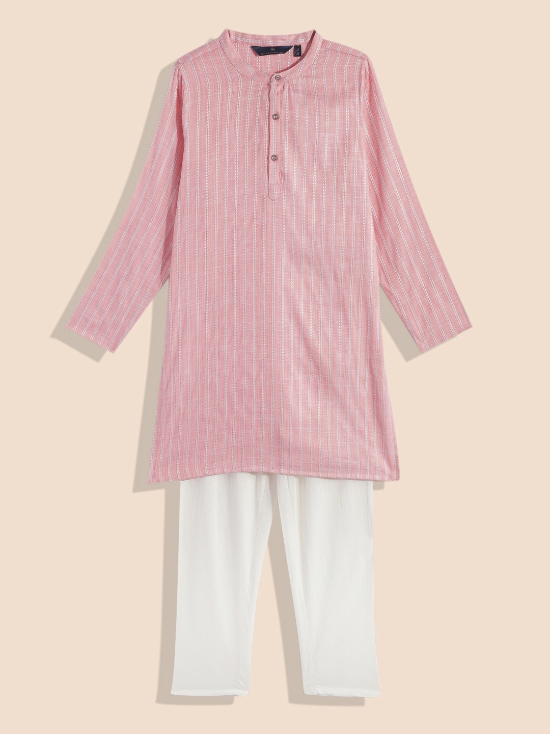

House of Pataudi Boys Pink Self Design Kurta with Pyjamas
