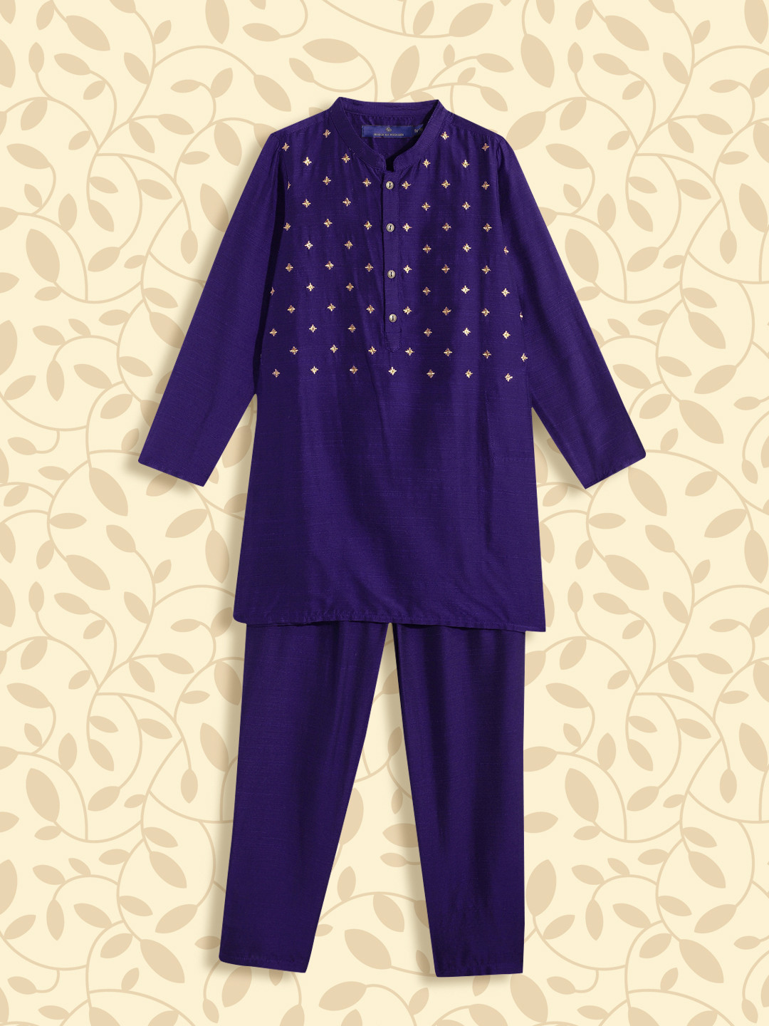 

House of Pataudi Boys Purple Embroidered Kurta with Trousers