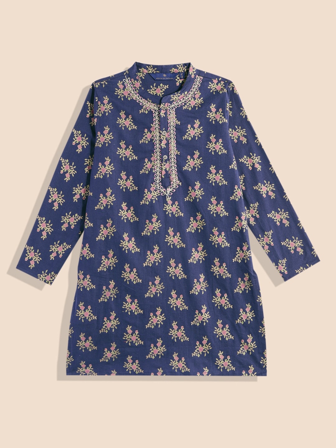

House of Pataudi Boys Printed Pure Cotton Kurta, Navy blue