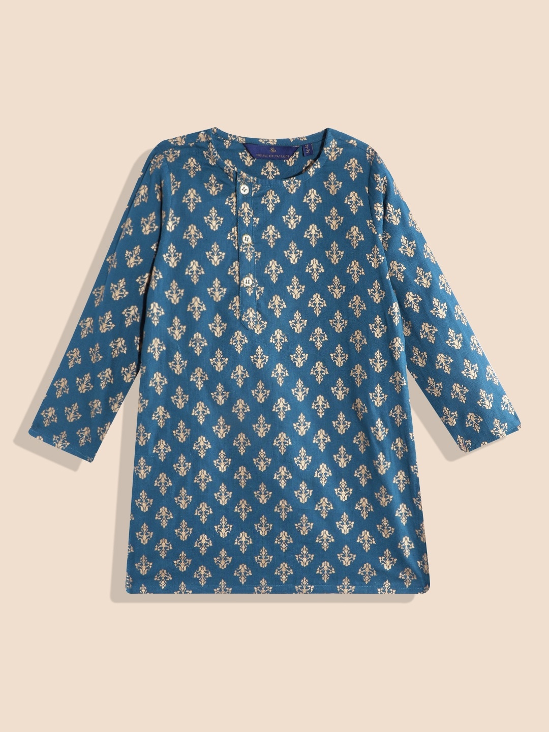 

House of Pataudi Boys Ethnic Motifs Printed Pure Cotton Jashn Kurta, Blue
