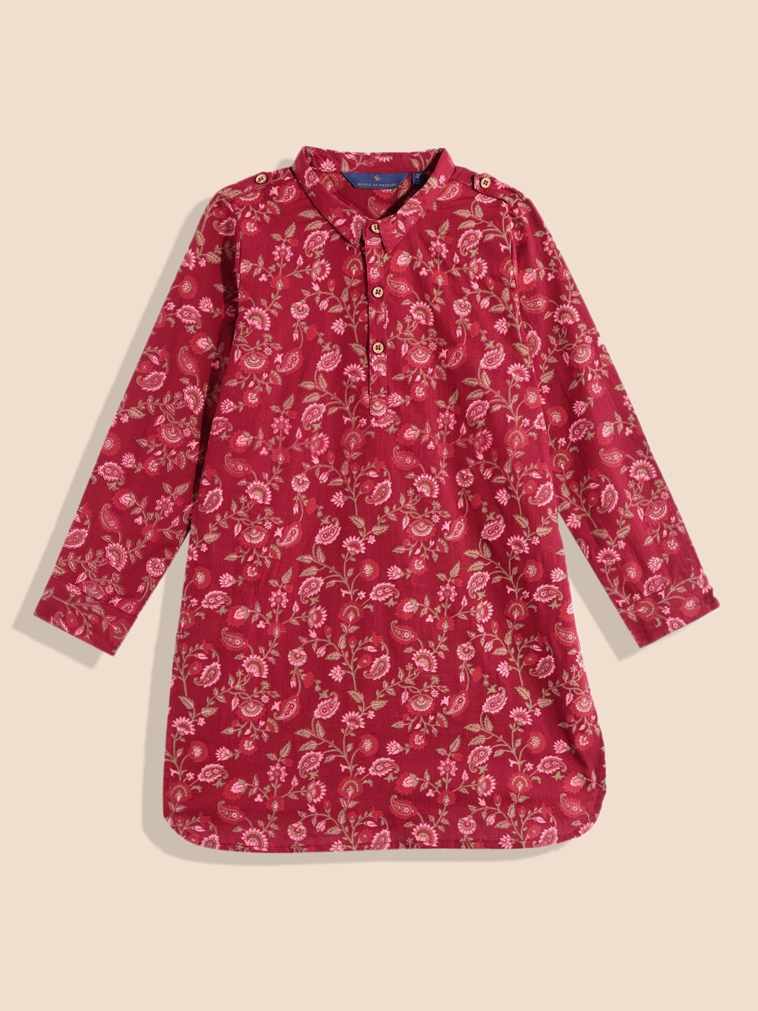 

House of Pataudi Boys Printed Pure Cotton Kurta, Maroon