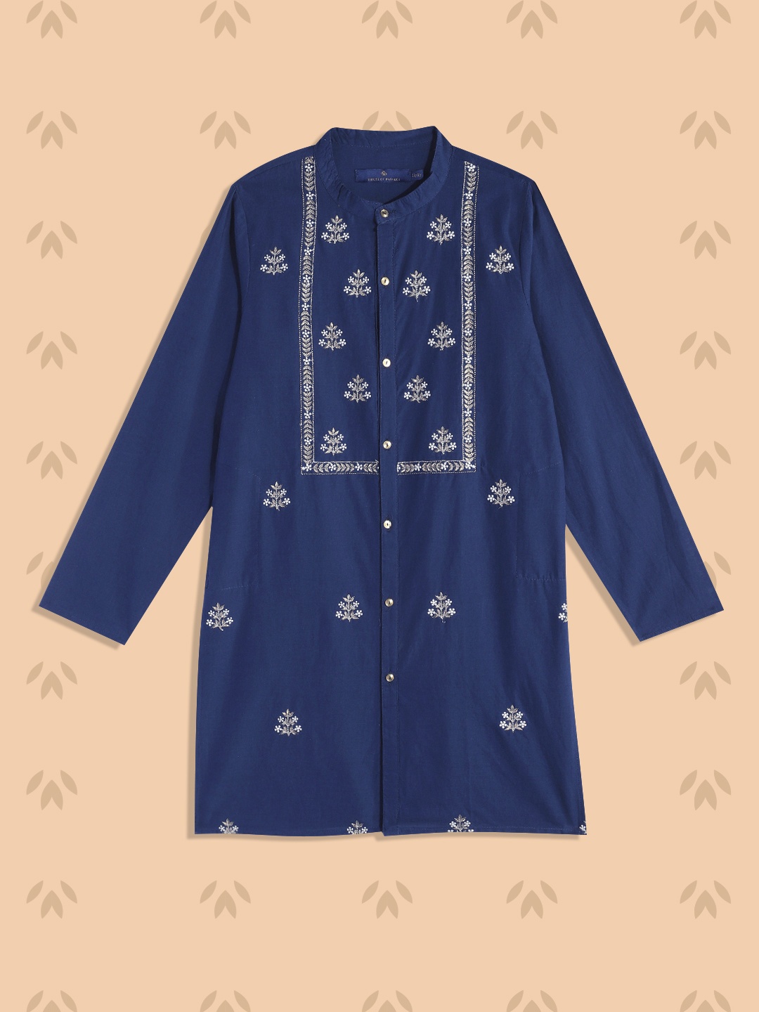 

House of Pataudi Boys Navy Blue Embroidered Pure Cotton Kurta