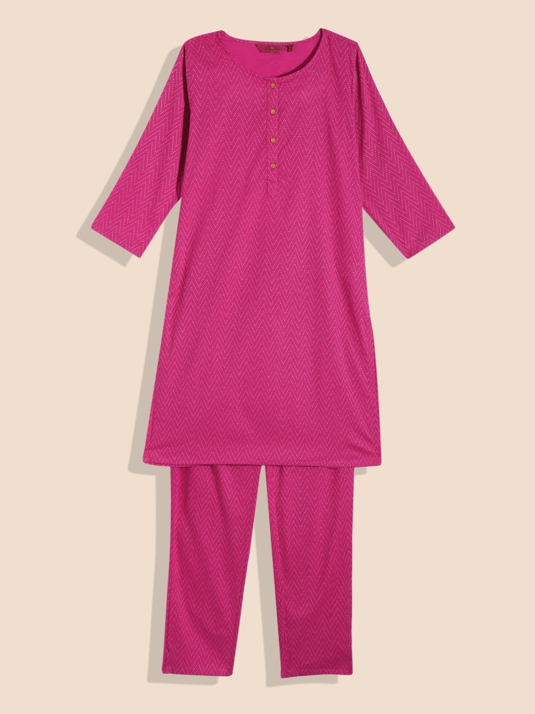 

House of Pataudi Girls Printed Pure Cotton Kurta with Trousers, Fuchsia