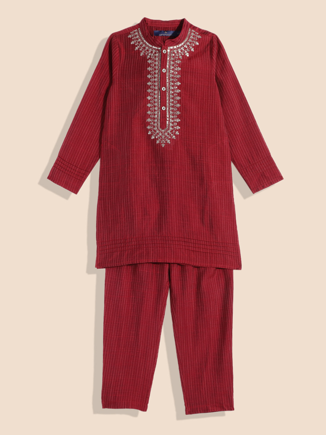 

House of Pataudi Boys Maroon Sequinned Kurta with Pyjamas