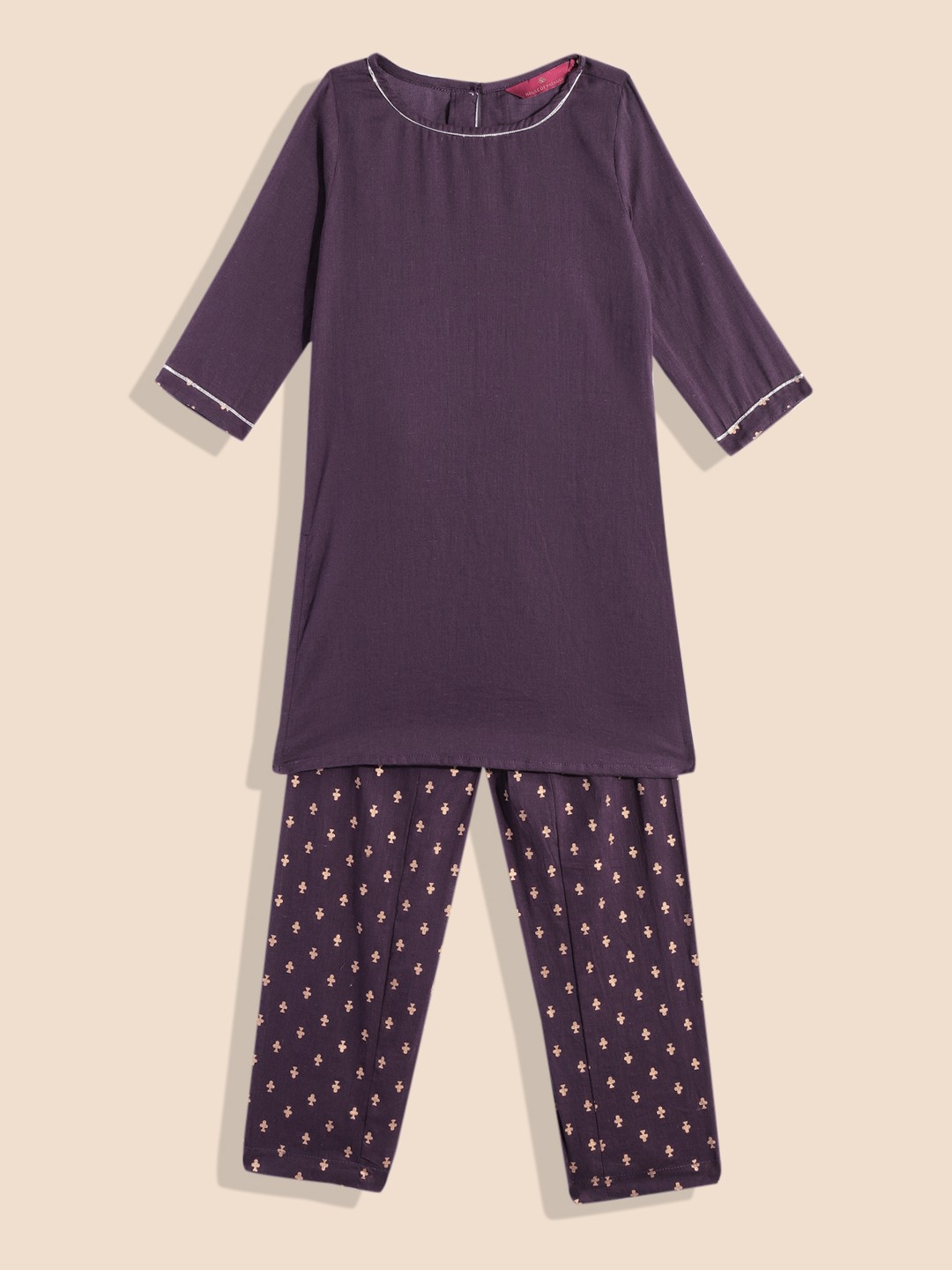

House of Pataudi Girls Pure Cotton Kurta with Salwar, Purple