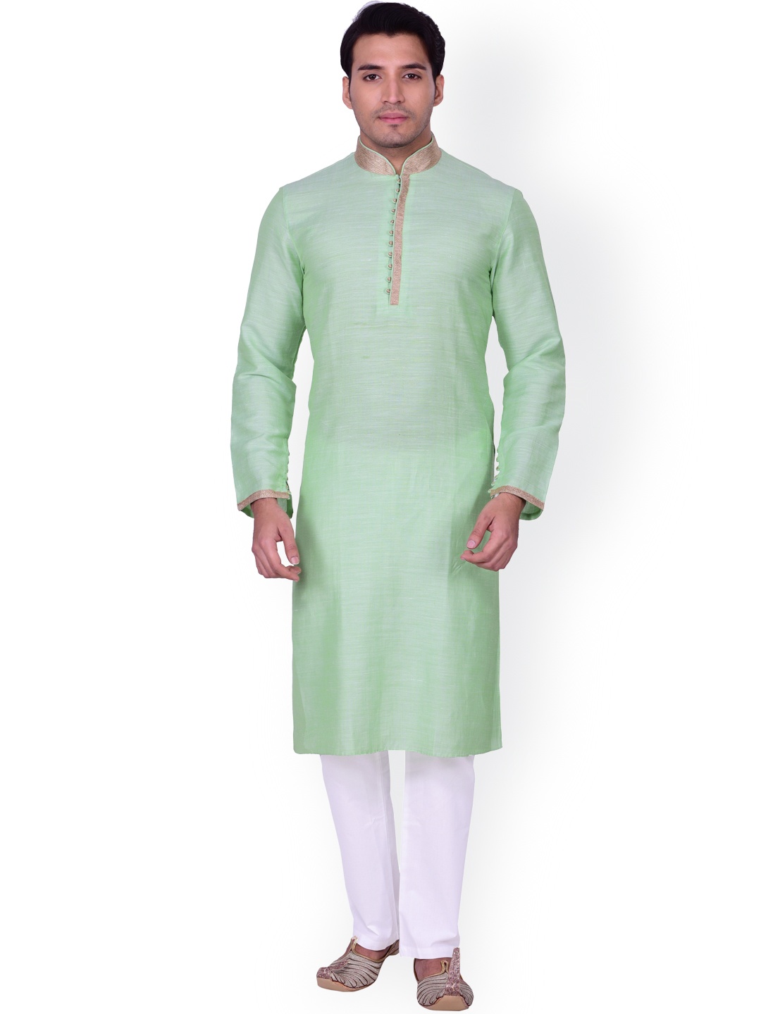 

Manyavar Men Green & White Gotta Patti Kurta with Pyjamas